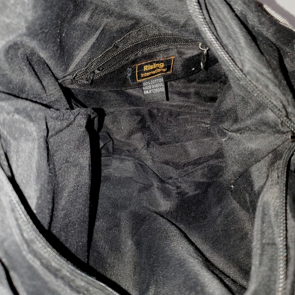 RISING INT'L Gray Black Woven Fabric Hobo Zip Shoulder Bag Floral & Hemp Boho - Picture 15 of 16